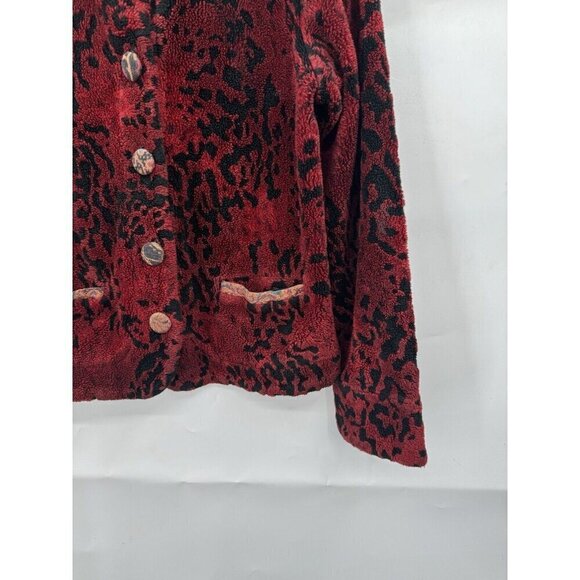 VTG Coldwater Cream Fleece Jacket Women Small Red Tapestry Granny Grandmacore - Picture 9 of 11